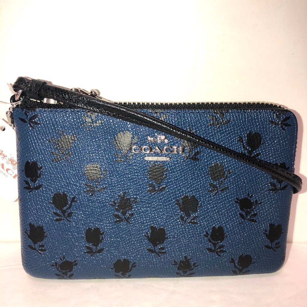 Coach 52926 Blue Black Badlands Floral Wristlet